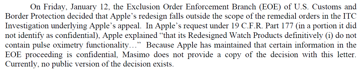 Apple free to import Apple Watch into U.S. market after removal of pulse oximetry feature: court filing